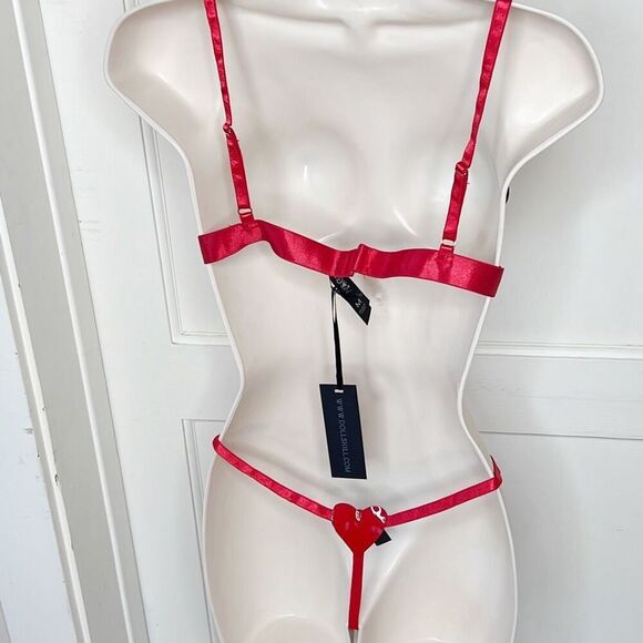 Dolls Kill Widow Zealous Vixen Heart Lingerie Set Red Patent NWT Medium - Picture 5 of 5